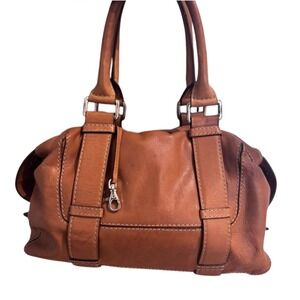 Michael Kors Leather Satchel Bag Brown Tan Buckle Strap Shoulder Handbag
